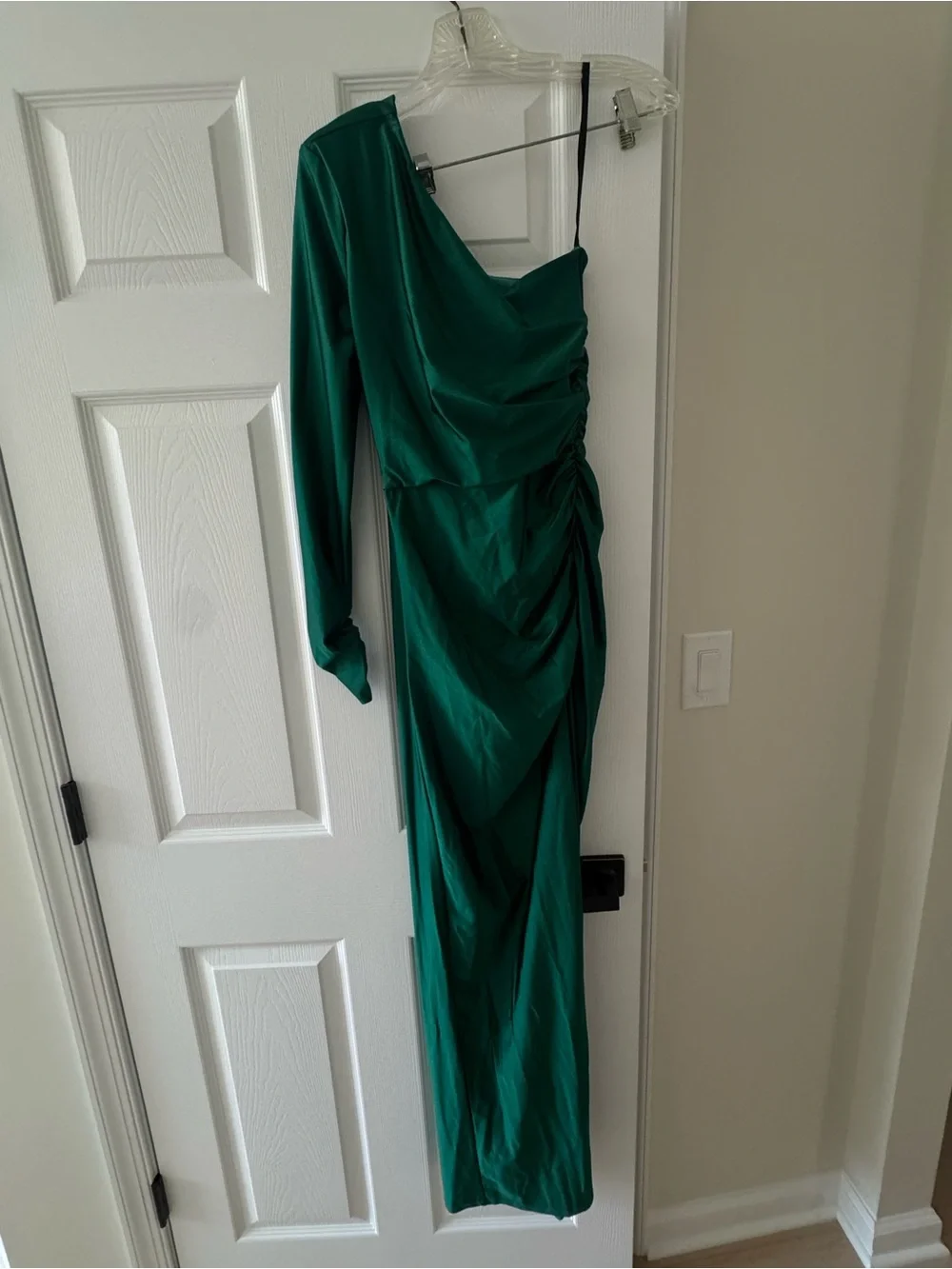 Emerald One-Shoulder Ruched Evening Gown - Picture 2 of 2